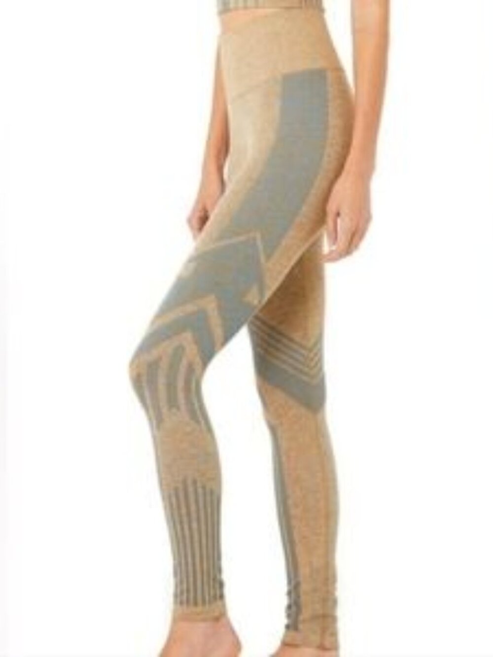 Alo Yoga Seamless Tempo Leggings High Waist Womens XS Beige/Greyish-Green
